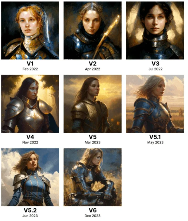This Image is Showing the overall comparison of Midjourney V1 to V6